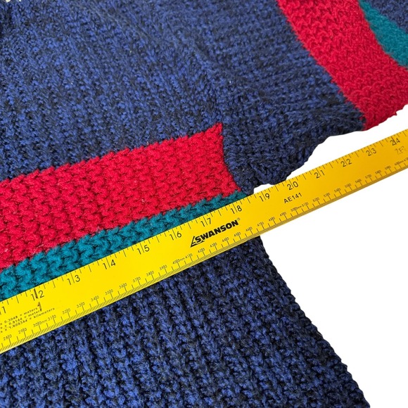 Royal Knight Sweater Mens S-M Blue Red Green Cable Knit Retro Striped Casual Vtg - Picture 4 of 8